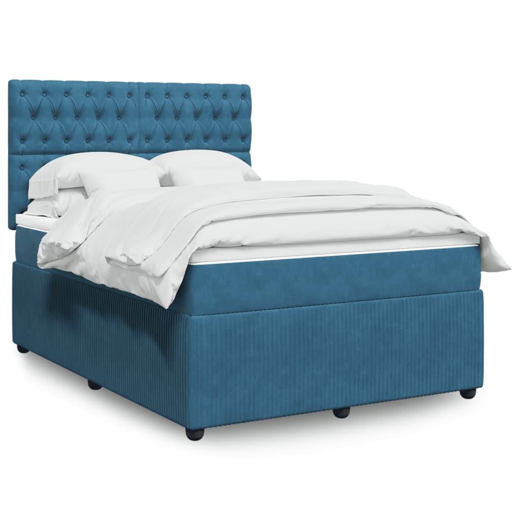 Box Spring Postel S Matrací Tmavě Samet Modrá