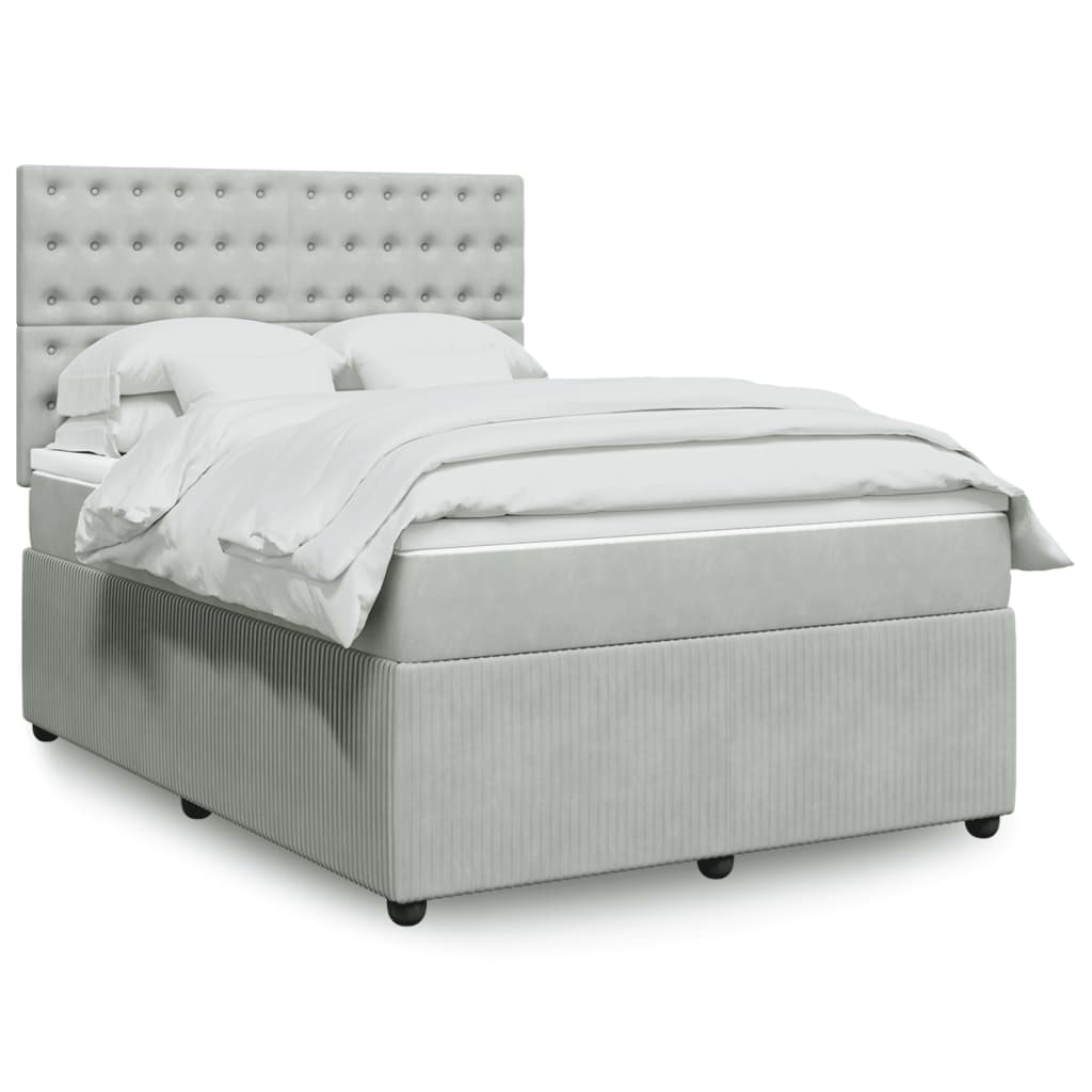 Box Spring Postel S Matrací Samet Světle Šedá