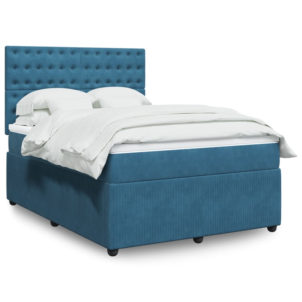 Box Spring Postel S Matrací Tmavě Samet Modrá