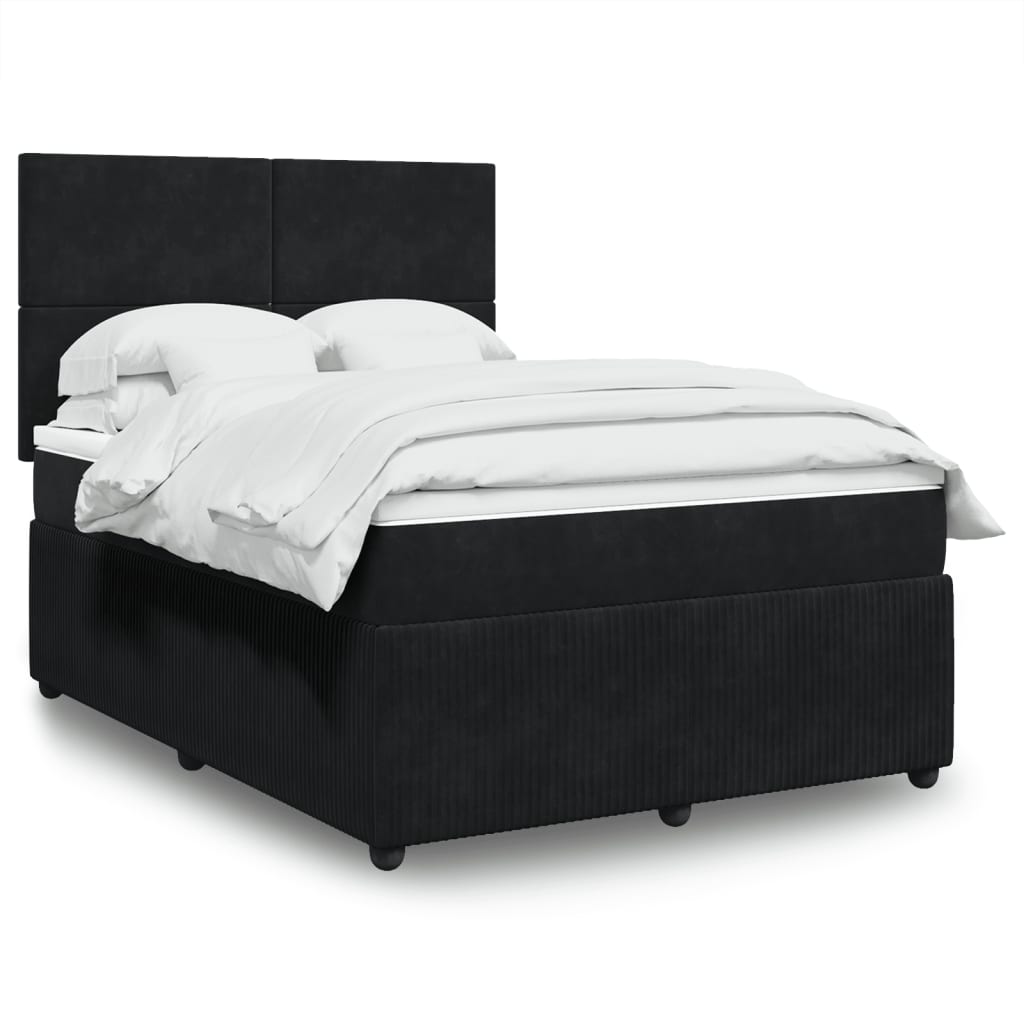 Box Spring Postel S Matrací Černá Samet Černá