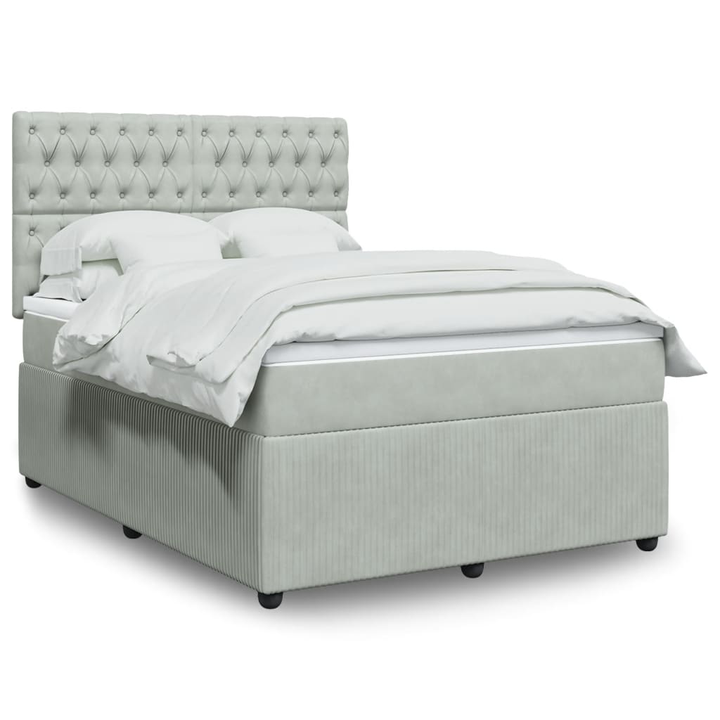 Box Spring Postel S Matrací Samet Světle Šedá