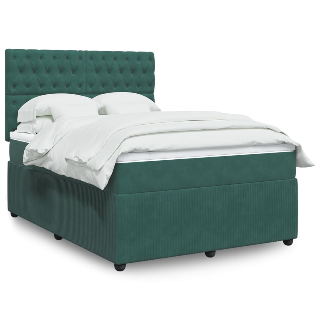 Box Spring Postel S Matrací Samet Tmavě Zelená