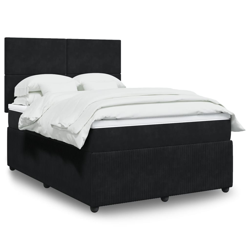Box Spring Postel S Matrací Černá Samet Černá
