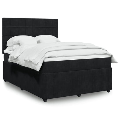 Box Spring Postel S Matrací Černá Samet Černá