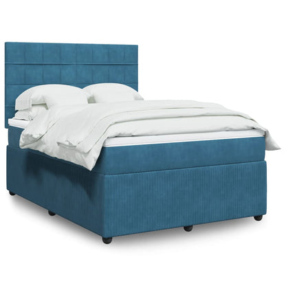 Box Spring Postel S Matrací Tmavě Samet Modrá