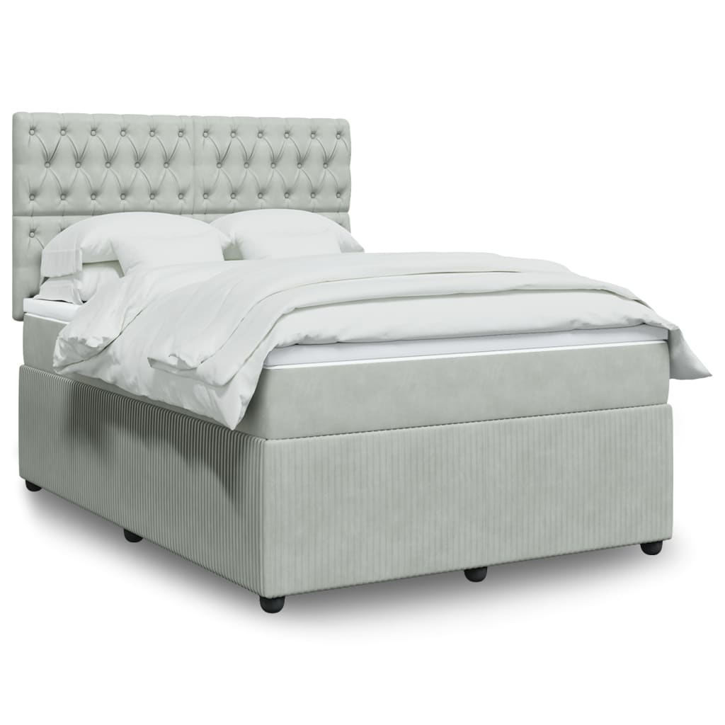 Box Spring Postel S Matrací Samet Světle Šedá