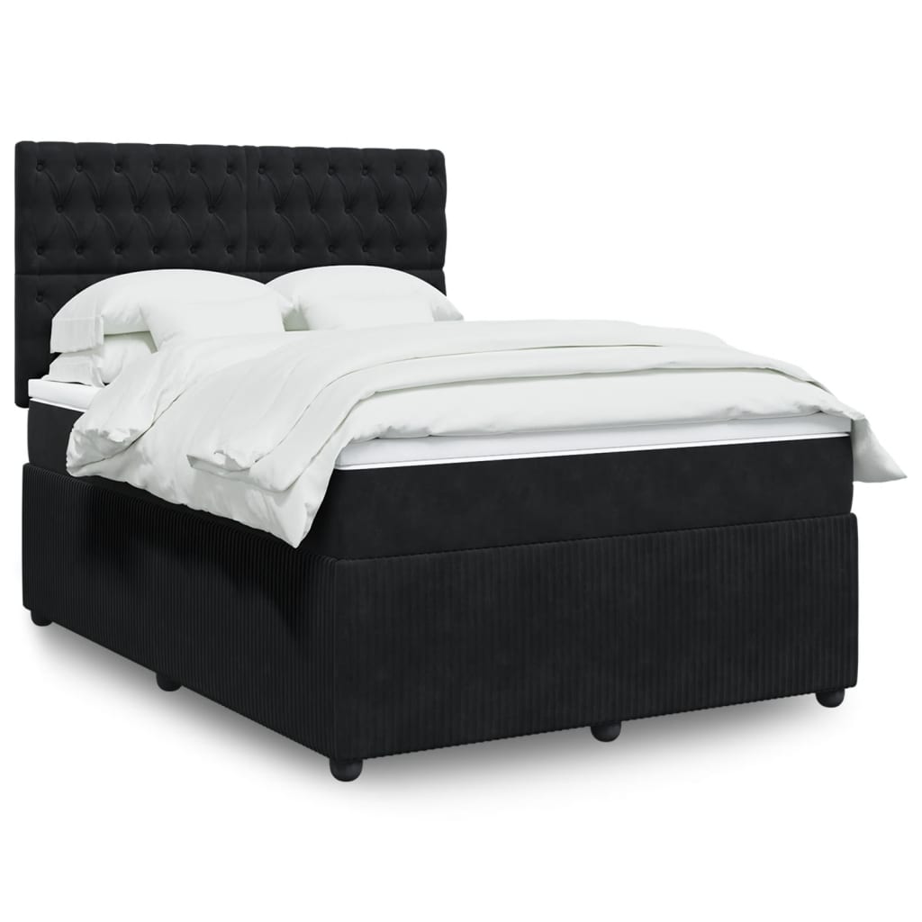 Box Spring Postel S Matrací Černá Samet Černá