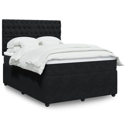 Box Spring Postel S Matrací Černá Samet Černá