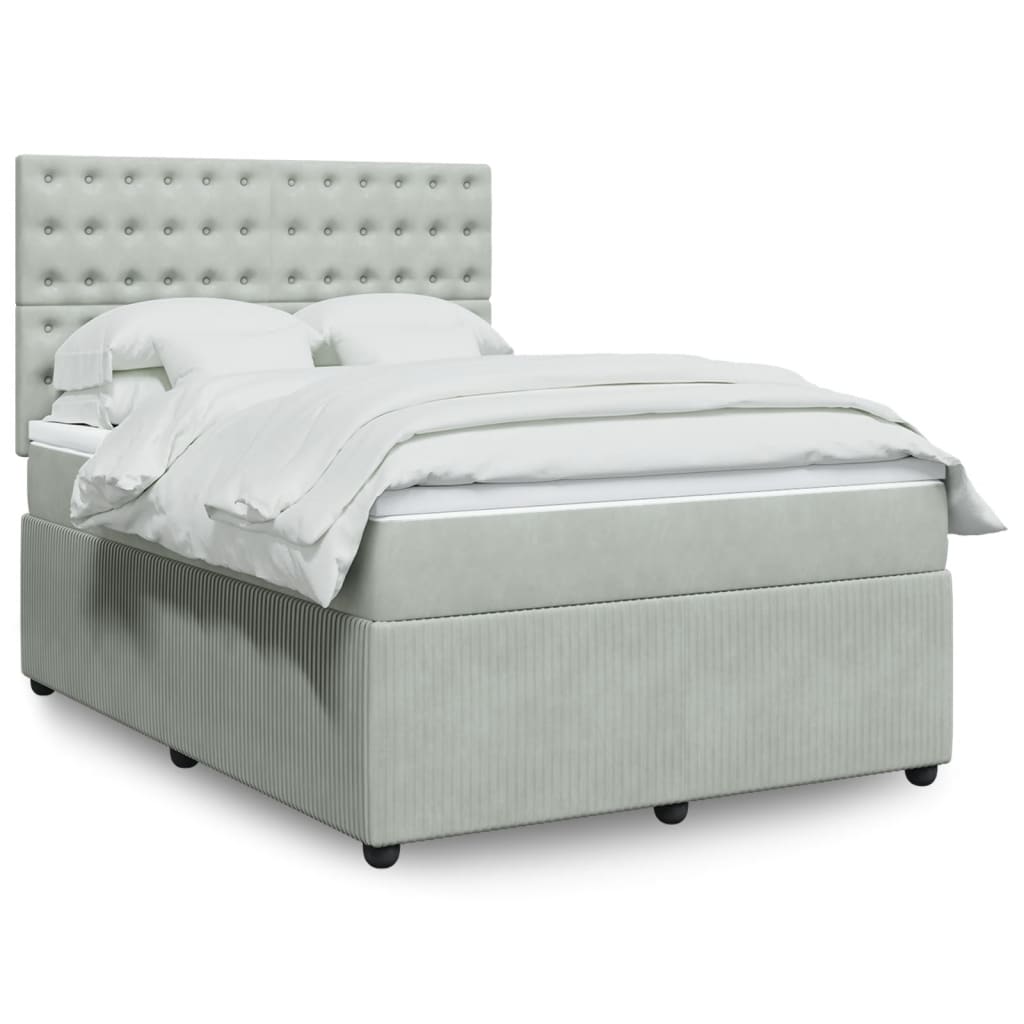 Box Spring Postel S Matrací Samet Světle Šedá