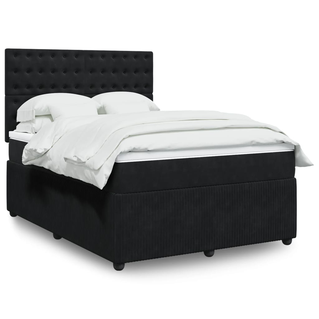 Box Spring Postel S Matrací Černá Samet Černá