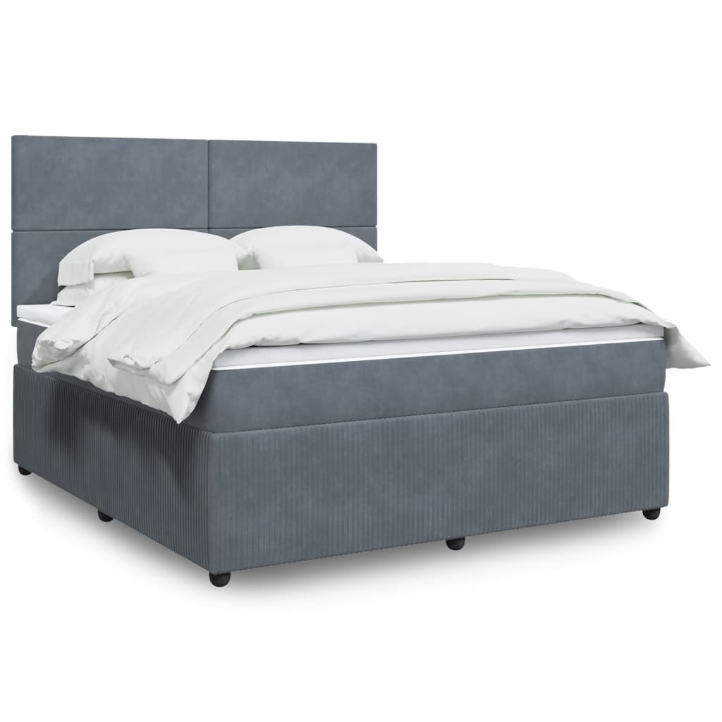 Box Spring Postel S Matrací Samet Tmavě Šedá