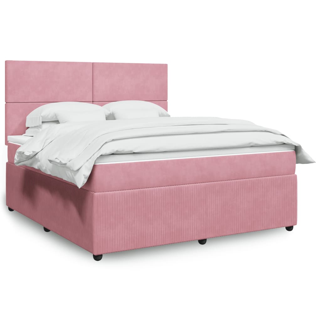 Box Spring Postel S Matrací Samet Růžová
