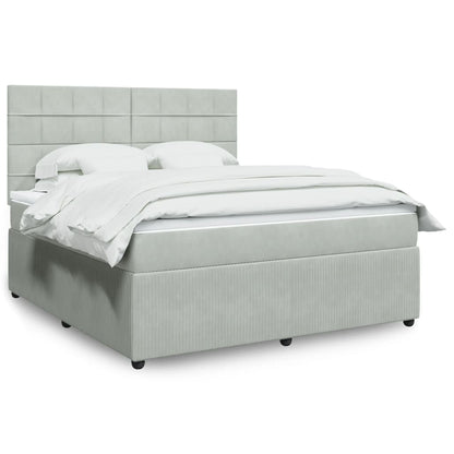 Box Spring Postel S Matrací Samet Světle Šedá