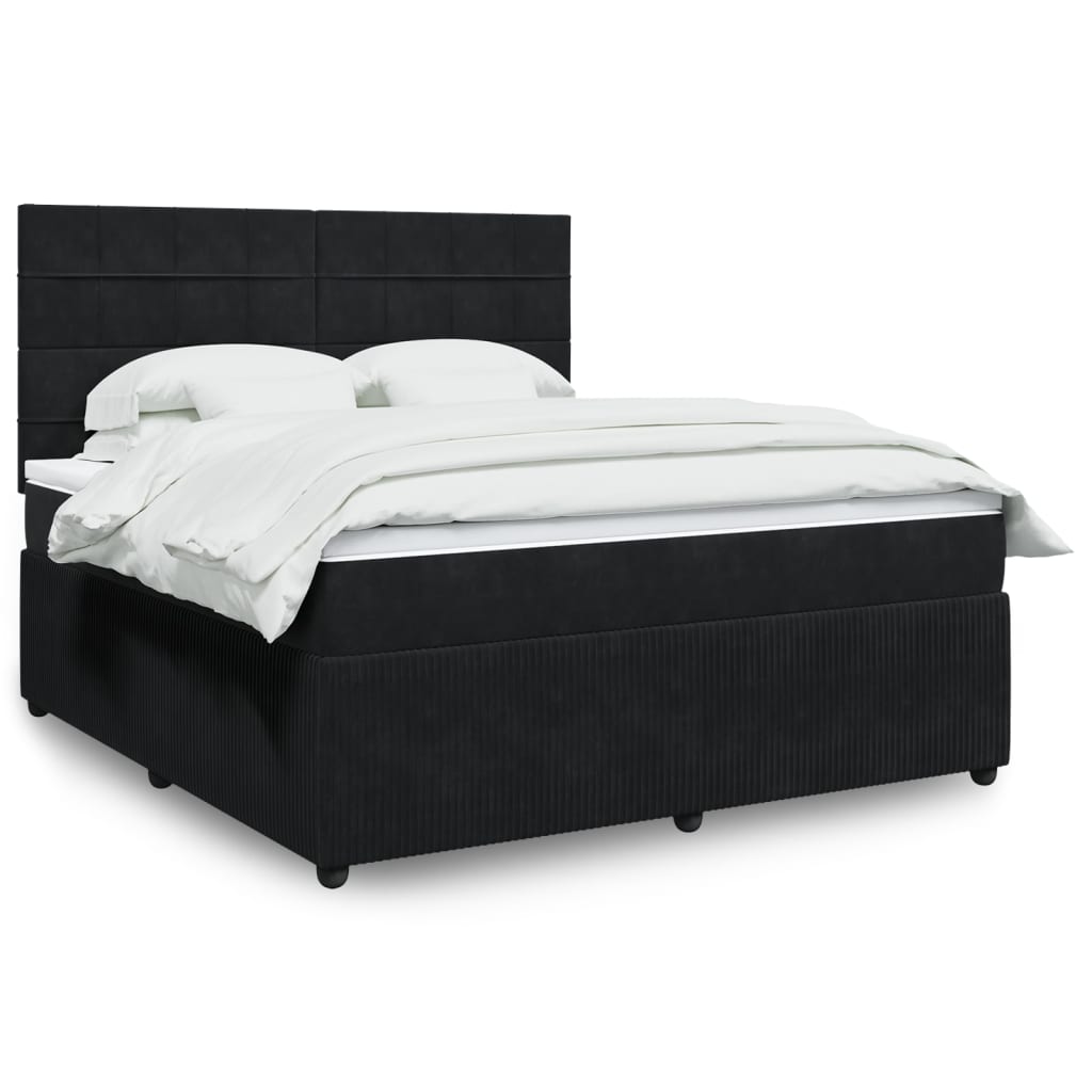 Box Spring Postel S Matrací Černá Samet Černá