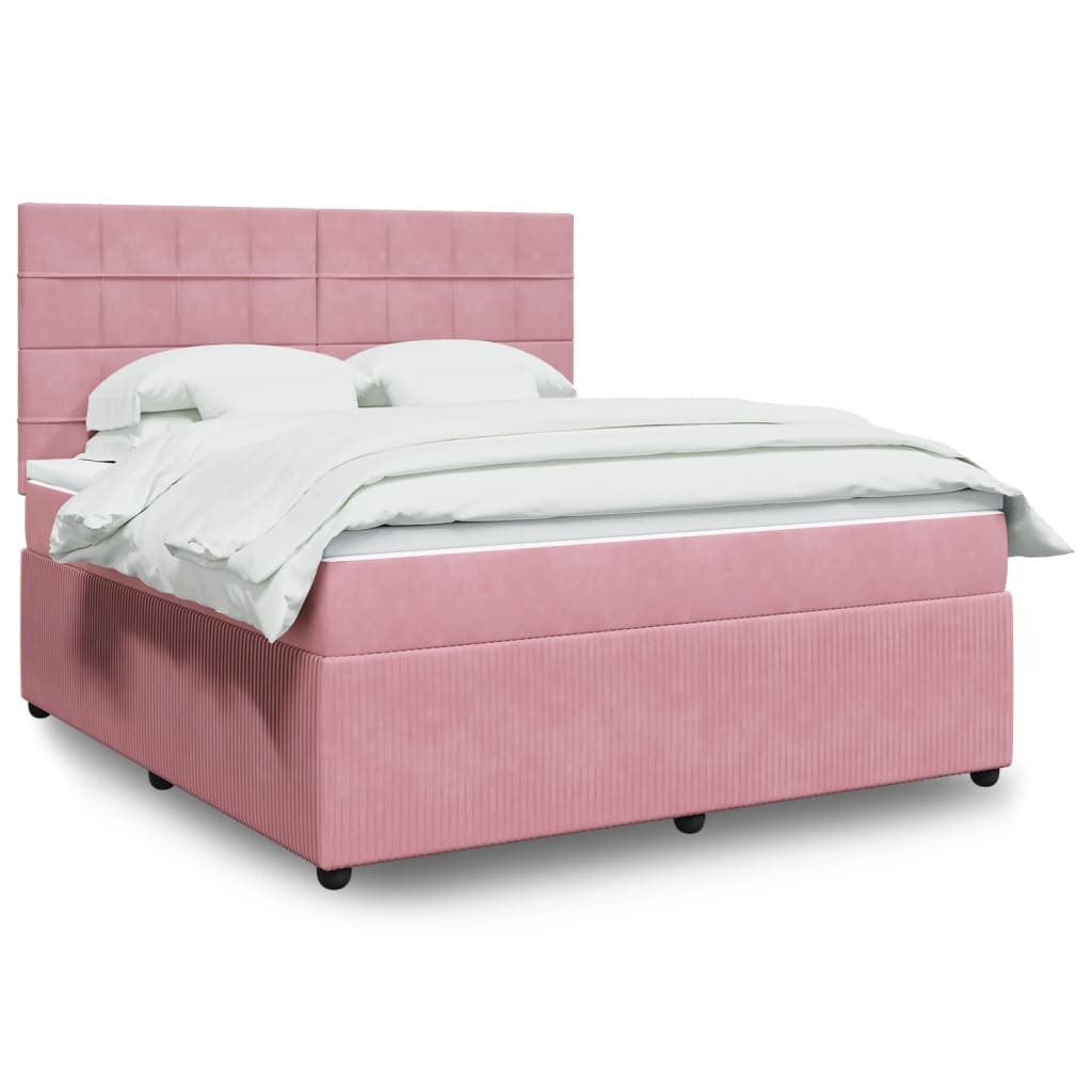Box Spring Postel S Matrací Samet Růžová