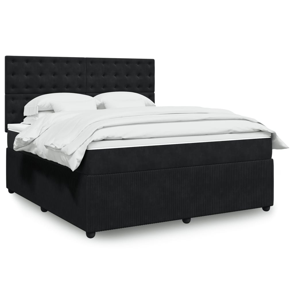 Box Spring Postel S Matrací Černá Samet Černá