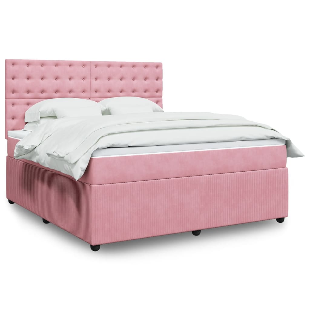 Box Spring Postel S Matrací Samet Růžová
