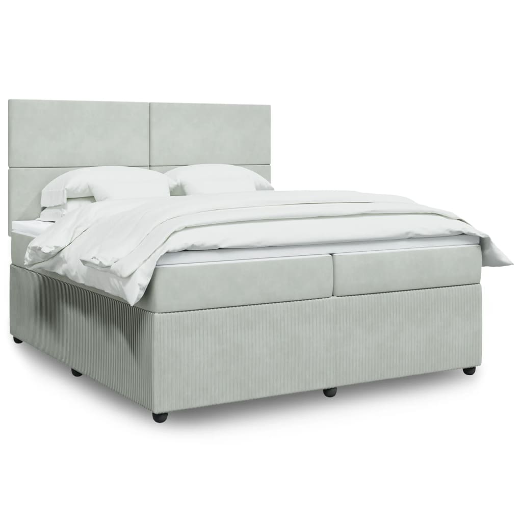 Box Spring Postel S Matrací Samet Světle Šedá