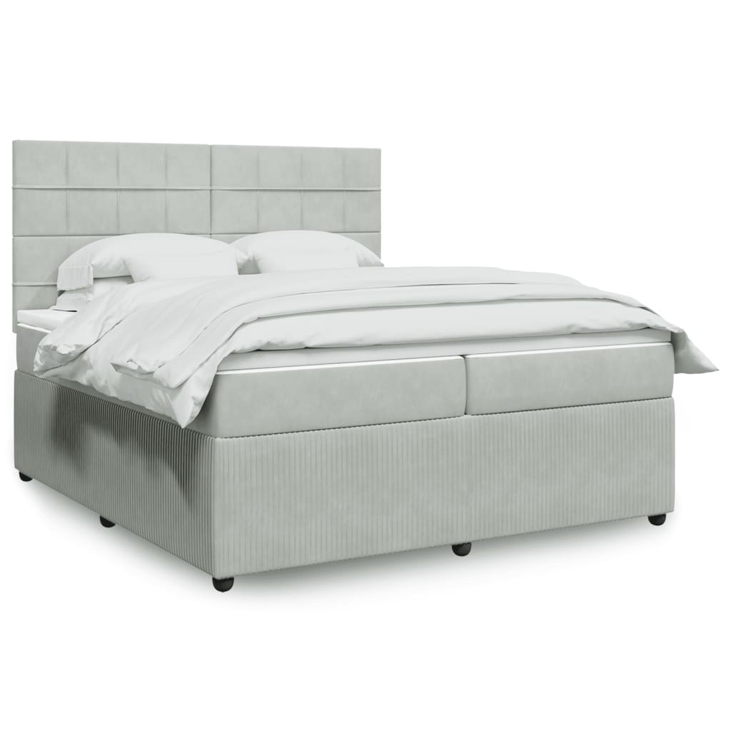 Box Spring Postel S Matrací Samet Světle Šedá