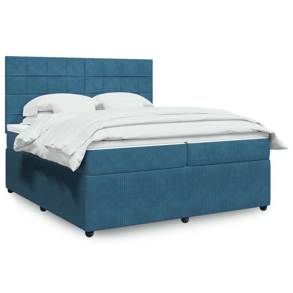 Box Spring Postel S Matrací Tmavě Samet Modrá