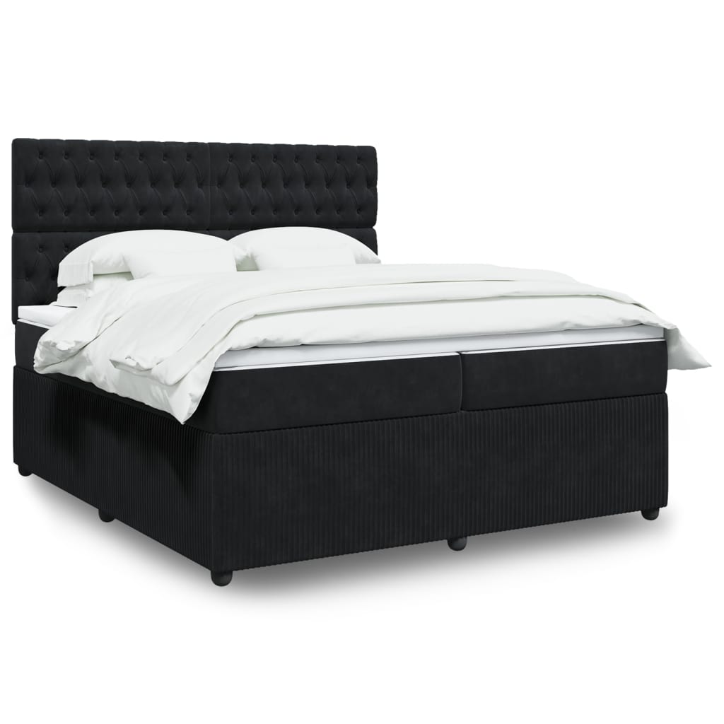 Box Spring Postel S Matrací Černá Samet Černá
