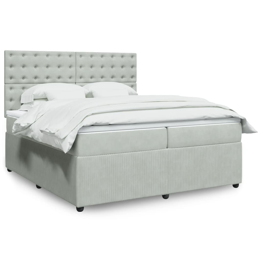 Box Spring Postel S Matrací Samet Světle Šedá