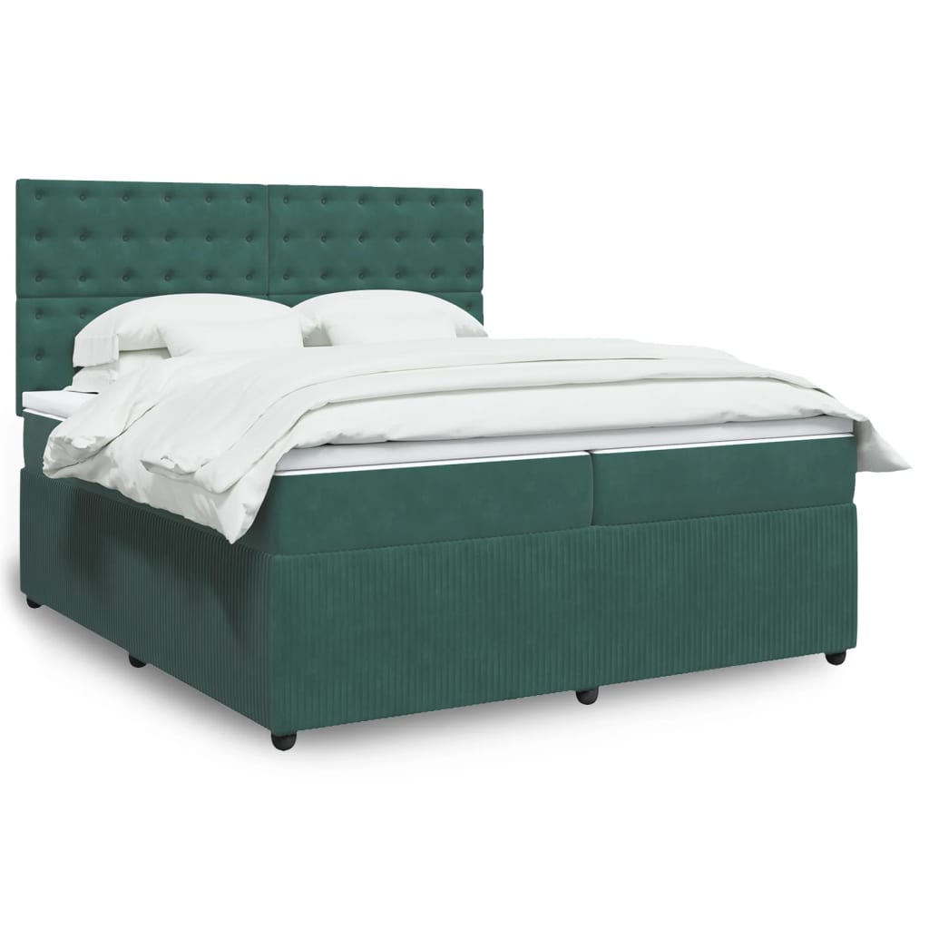 Box Spring Postel S Matrací Samet Tmavě Zelená
