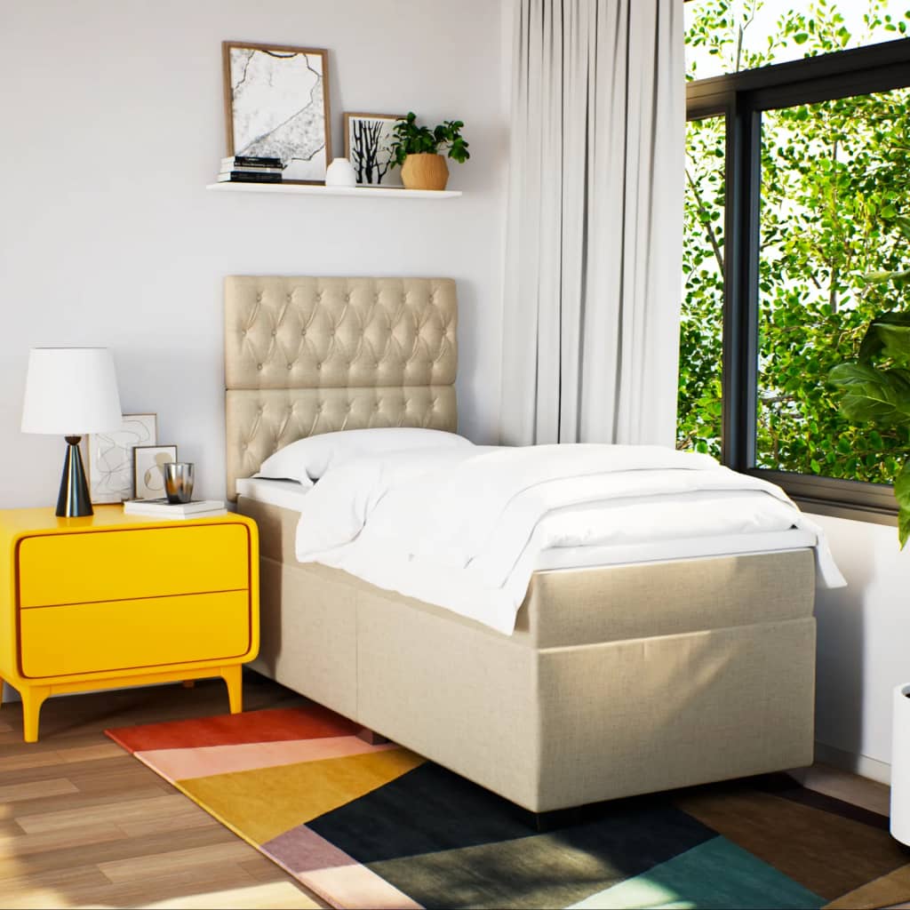 Box Spring Postel S Matrací Textil Krémová