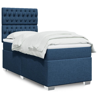 Box Spring Postel S Matrací Textil Modrá