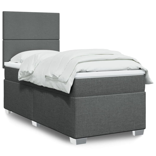 Box Spring Postel S Matrací Textil Tmavě Šedá