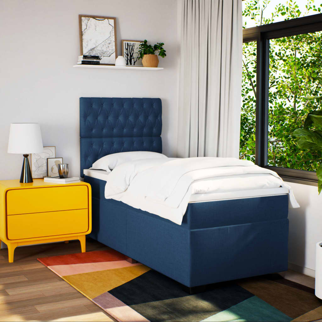 Box Spring Postel S Matrací Textil Modrá