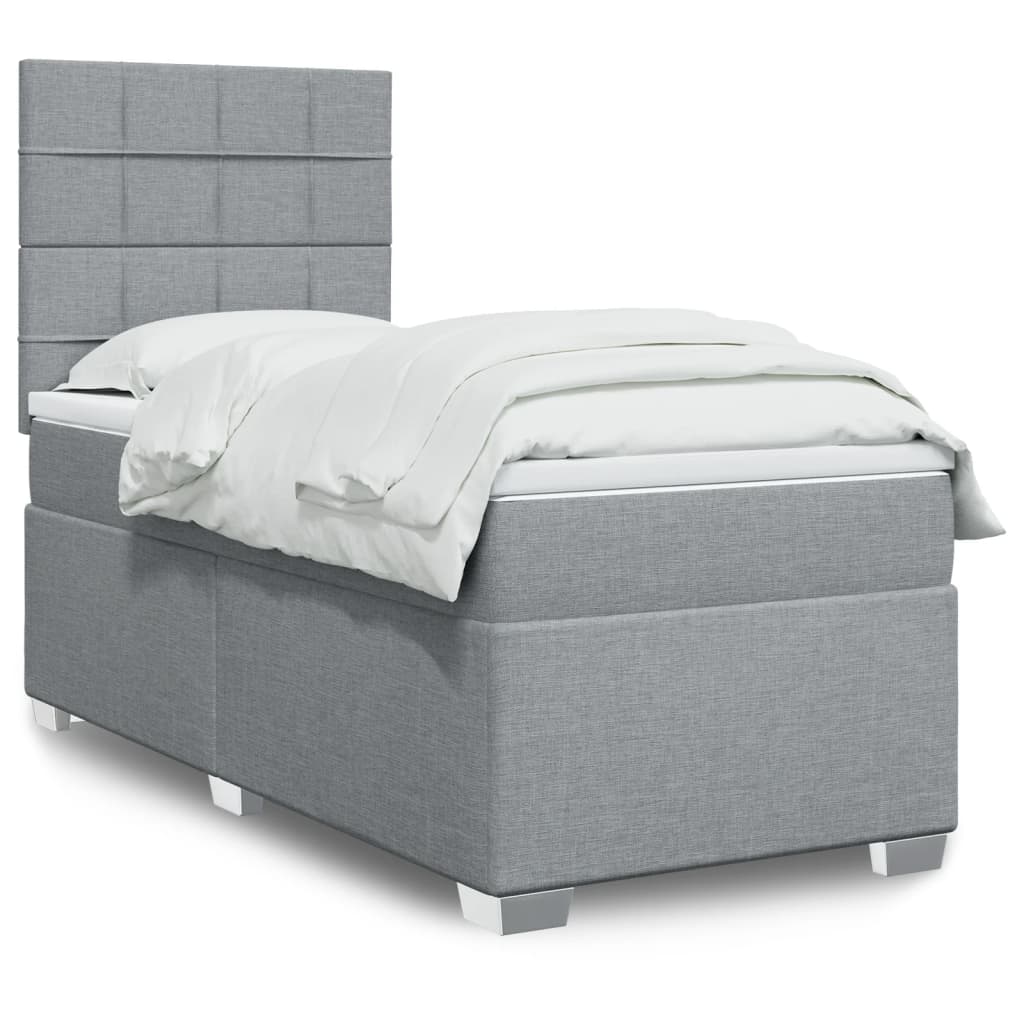 Box Spring Postel S Matrací Textil Světle Šedá