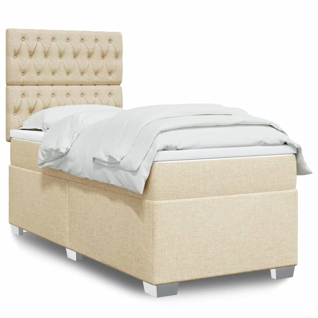 Box Spring Postel S Matrací Textil Krémová