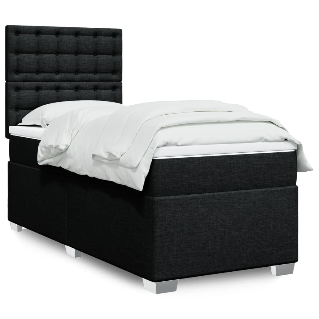 Box Spring Postel S Matrací Černá Textil Černá