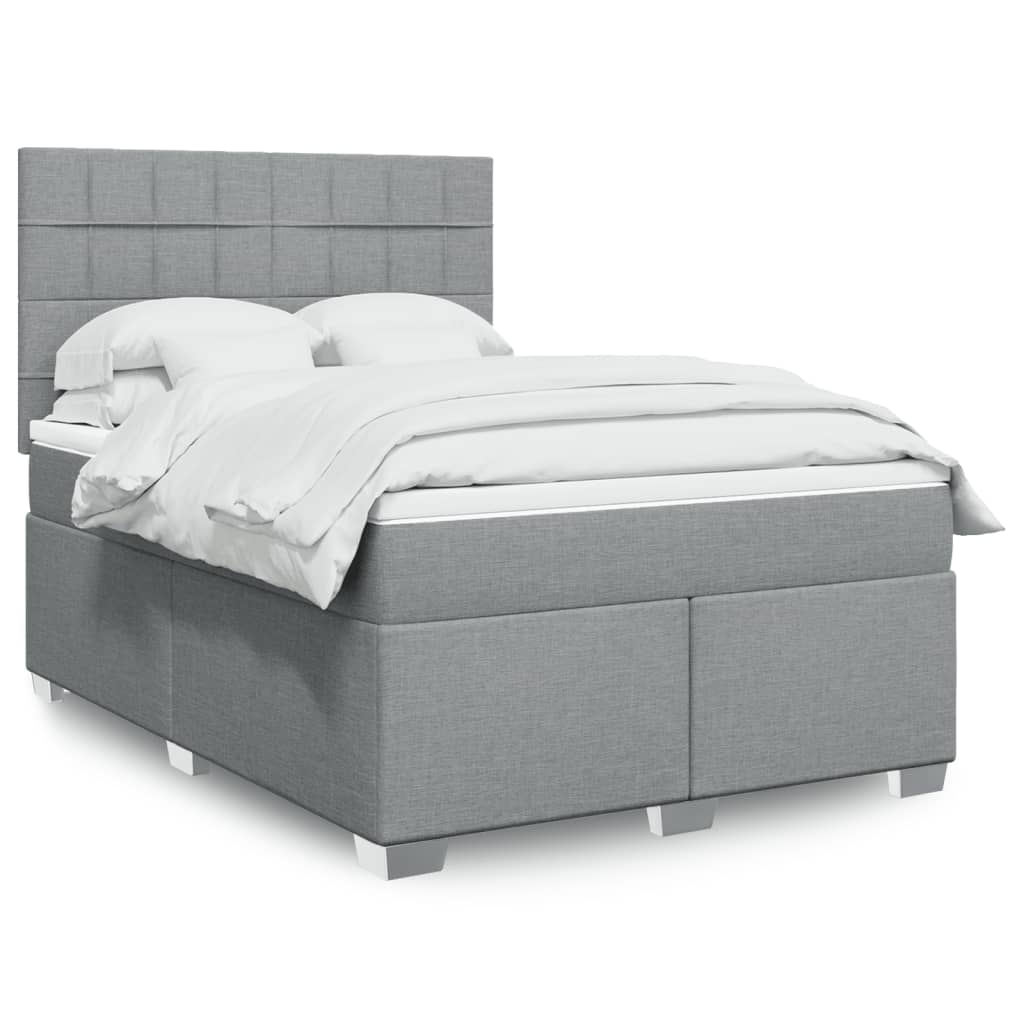 Box Spring Postel S Matrací Textil Světle Šedá