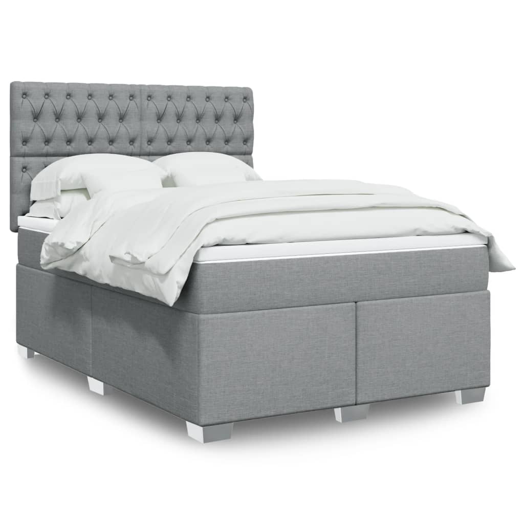 Box Spring Postel S Matrací Textil Světle Šedá