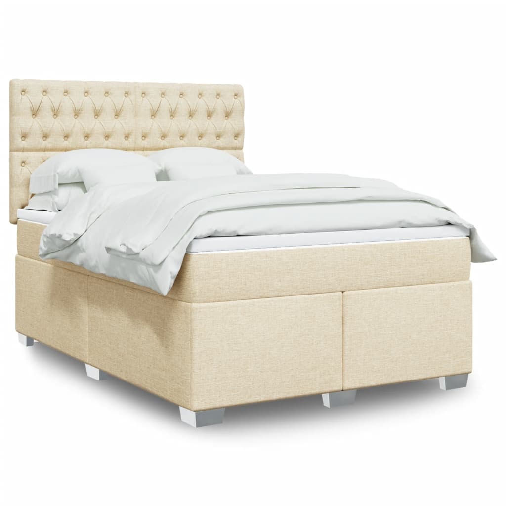 Box Spring Postel S Matrací Textil Krémová