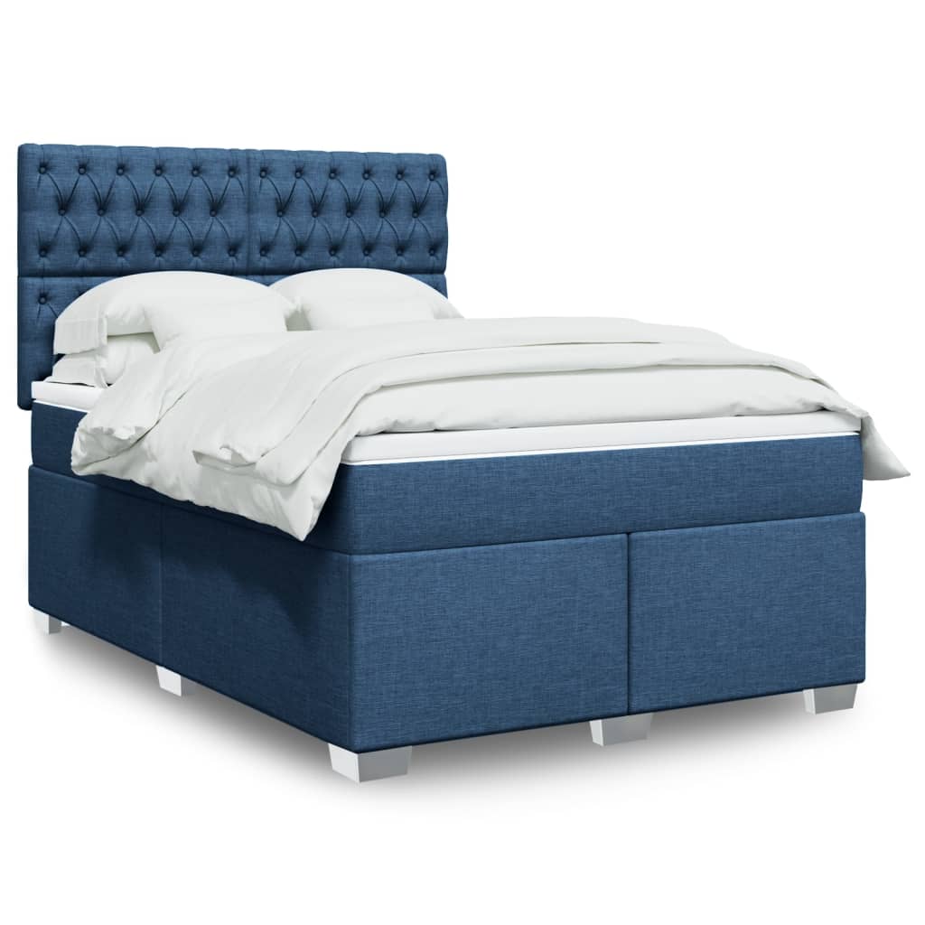 Box Spring Postel S Matrací Textil Modrá