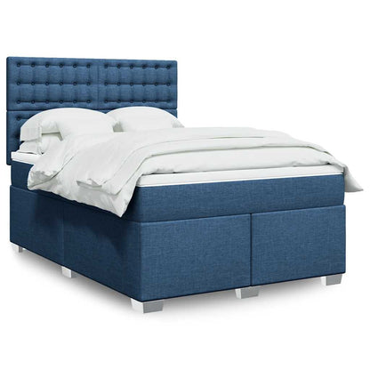 Box Spring Postel S Matrací Textil Modrá
