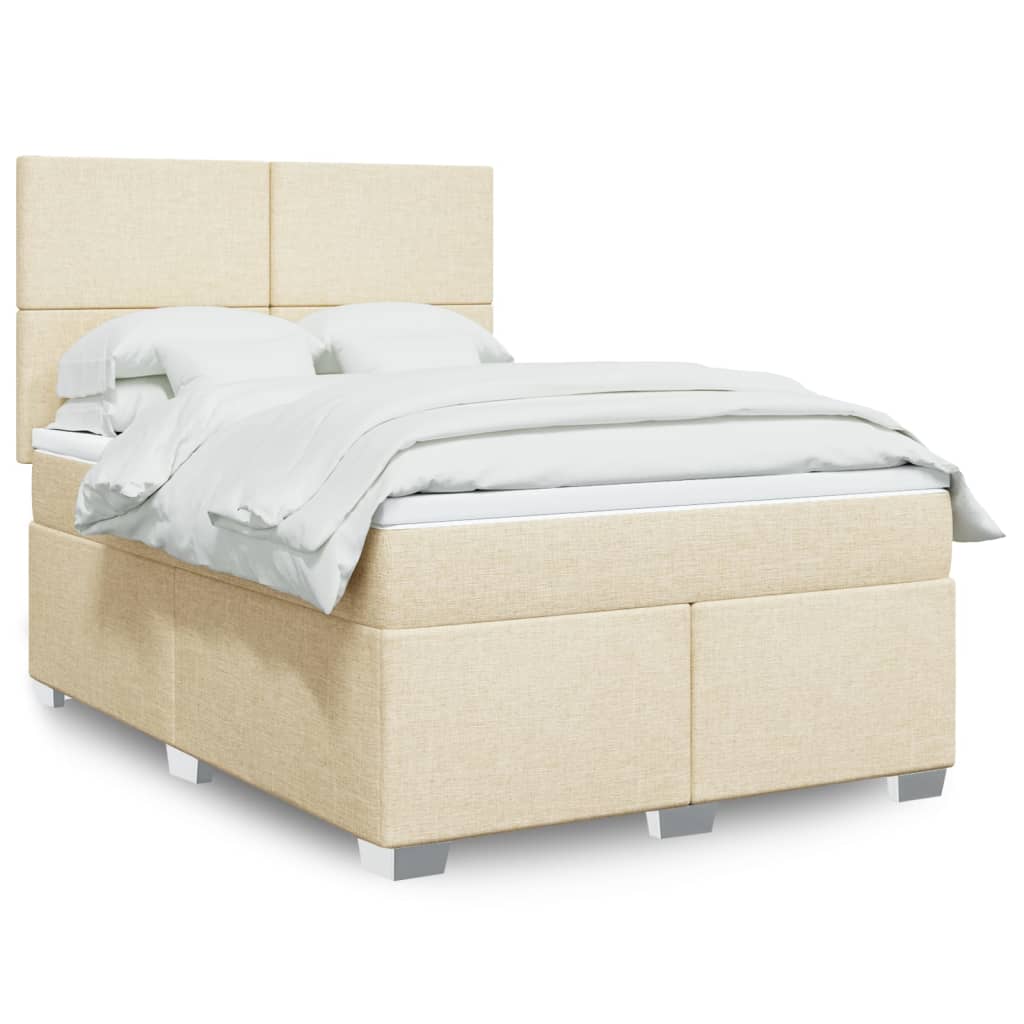 Box Spring Postel S Matrací Textil Krémová