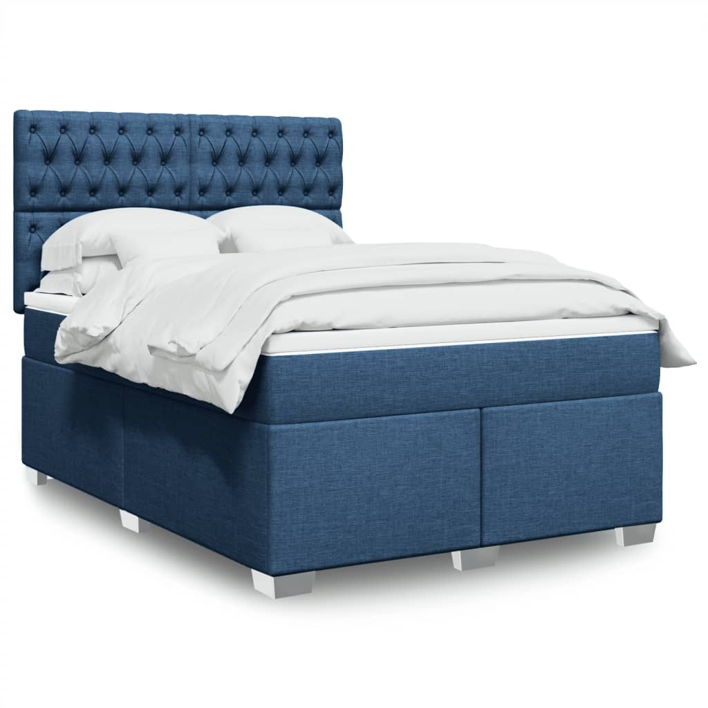 Box Spring Postel S Matrací Textil Modrá