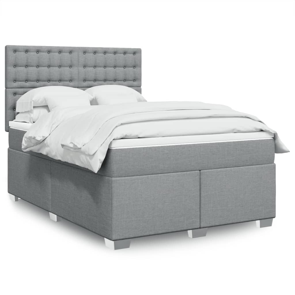 Box Spring Postel S Matrací Textil Světle Šedá