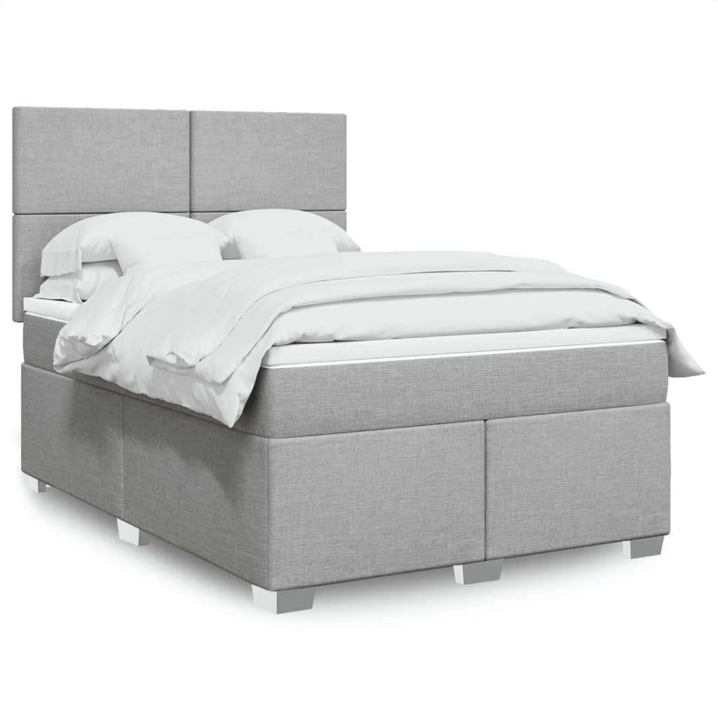 Box Spring Postel S Matrací Textil Světle Šedá
