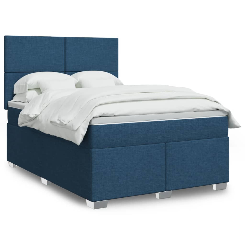 Box Spring Postel S Matrací Textil Modrá