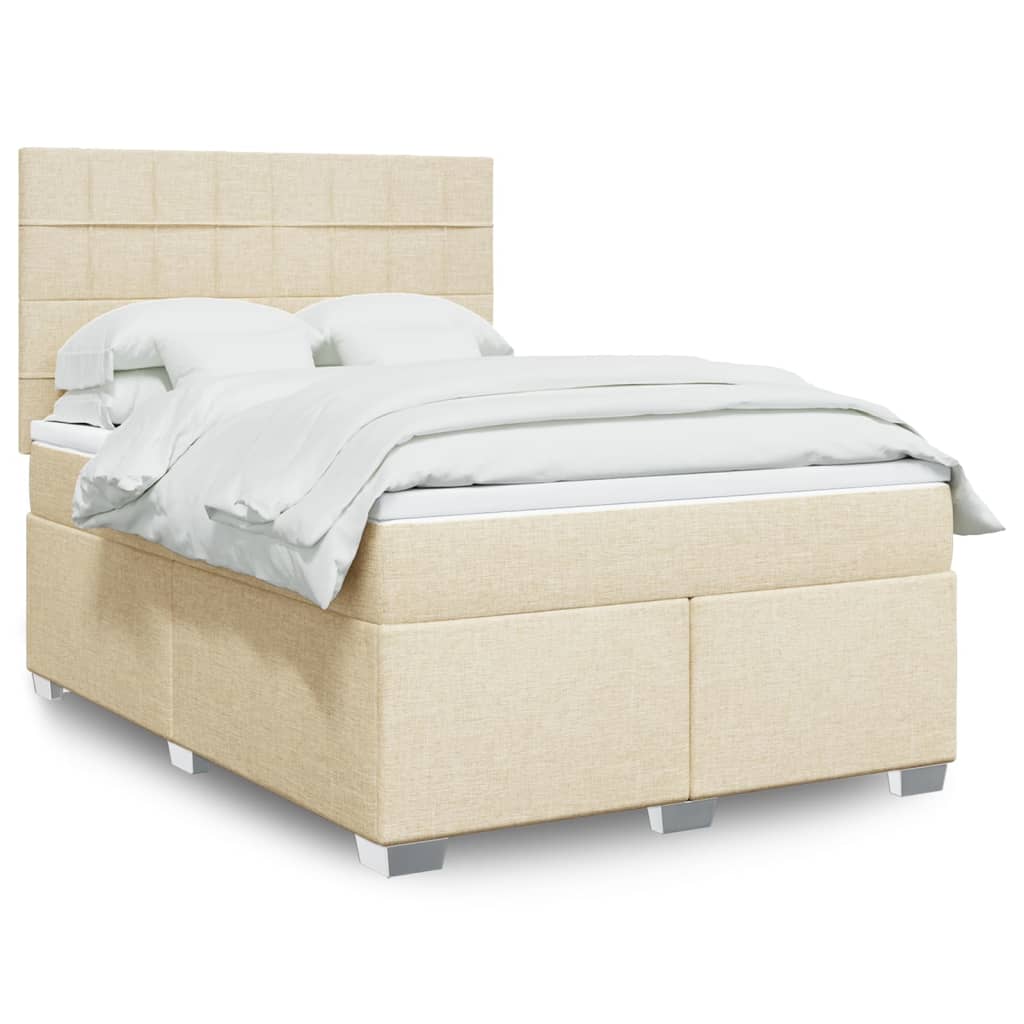 Box Spring Postel S Matrací Textil Krémová