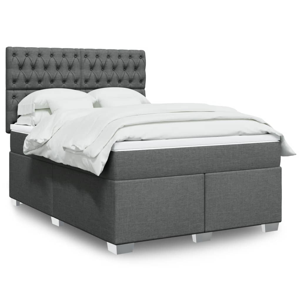 Box Spring Postel S Matrací Textil Tmavě Šedá