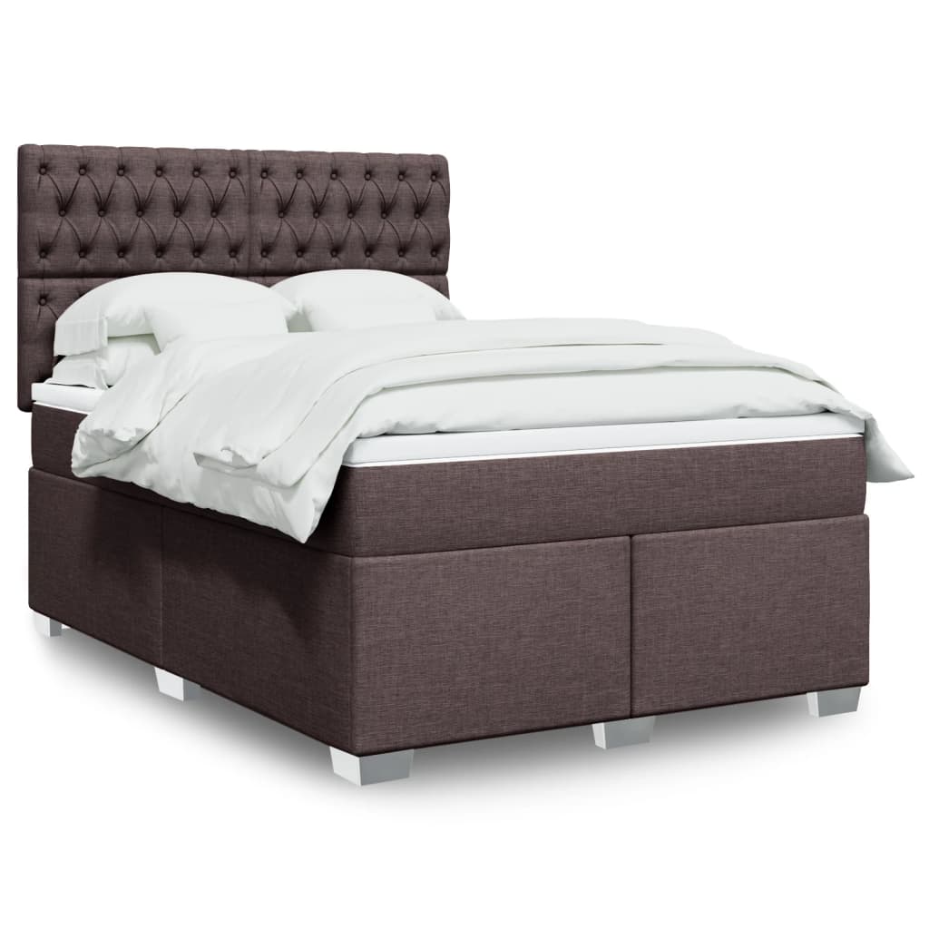 Box Spring Postel S Matrací Textil Tmavě Hnědá