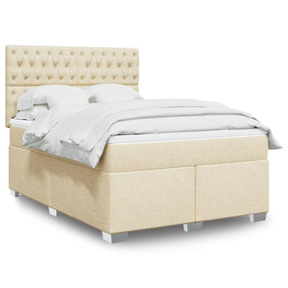 Box Spring Postel S Matrací Textil Krémová