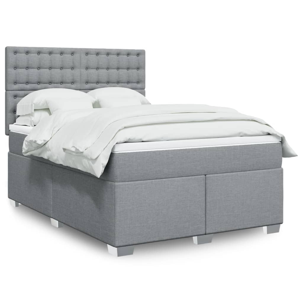 Box Spring Postel S Matrací Textil Světle Šedá