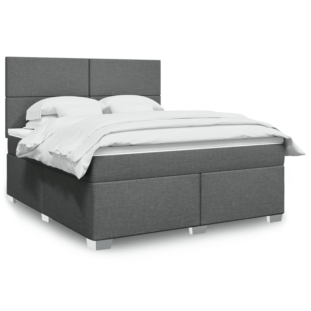 Box Spring Postel S Matrací Textil Tmavě Šedá